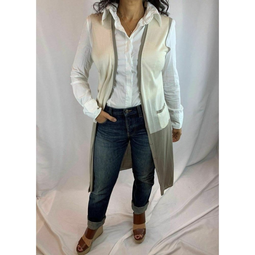Max Mara Silk Two Tone Buttoned Light Knit Vest To